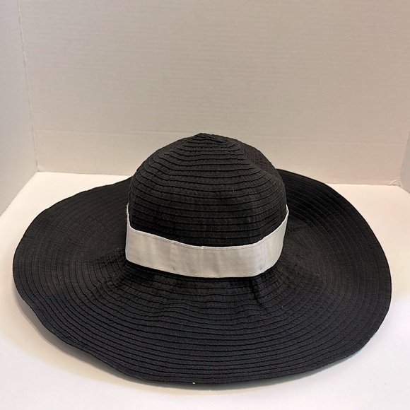Lauren Ralph Lauren Floppy Sun Hat Black with White‎ Band & Gold Hardware Size M - Picture 2 of 4